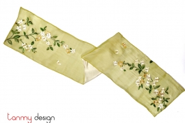 Yellow organza silk scarf hand-embroidered with flower 35*200 cm